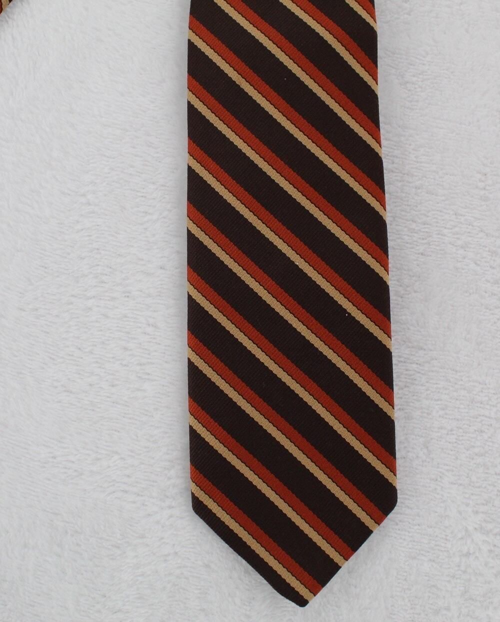 Vintage 1980s Dino Orsini Made In Italy Striped Polyester Necktie Brown Rust Tan